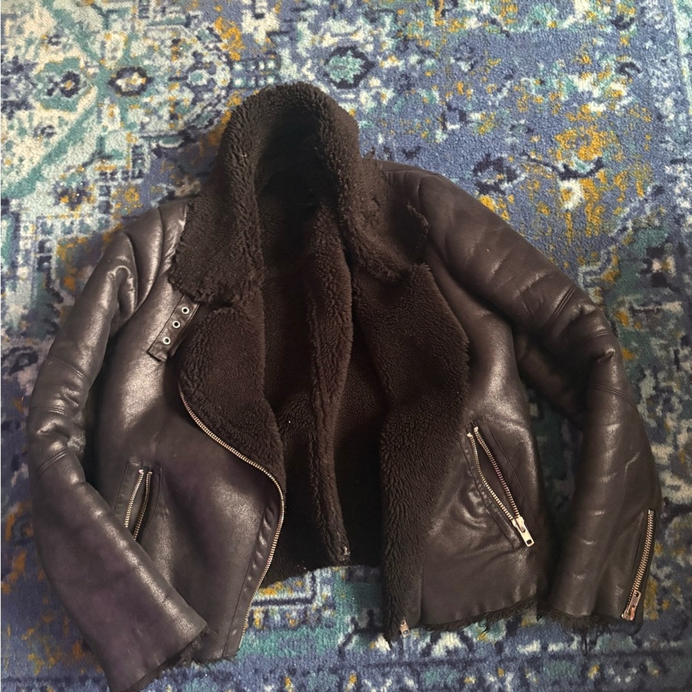 Forever 21 Black Shearling Bomber Jacket